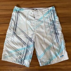OAKLEY Boardshorts Surf Board Shorts Bathing Suit sz 30 White 22” Long